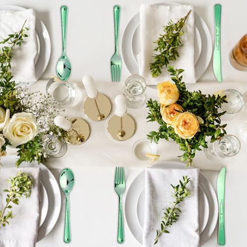 180 Pack Disposable Green Plastic Silverware Contain 60 Forks,60 Spoons,60 Knives, Solid and Durable Plastic Cutlery Utensils Set Perfect for Parties,weddings. - color: Green