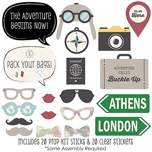 Big Dot of Happiness World Awaits - Travel Party Photo Booth Props Kit - 20 Count