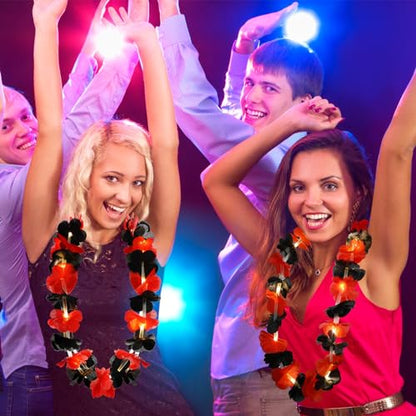 Sherr 24 Pcs LED Light Up Hawaiian Leis Flower Necklaces, Black and Red Artificial Flower Garlands for Graduation Party, Luau, Wedding, Festival Night Accessories - color: Black Red