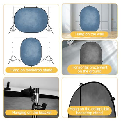 Kate 5x6.5ft(1.5x2m) Collapsible Backdrop Grey Blue Collapsible Twist Flex Folding Pop up Backgrounds for Photoshoot, Headshots Photo, Video Calls