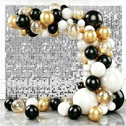 Silver Shimmer Wall Backdrop,Shiny Sequins,48Pcs Sequins Backdrop Panels,Glitter Bling Photo Background for Birthday Party Wedding Engagement Anniversary Graduation (Each 1FT², Total 48FT²) - color: Silver, size: 6 FT x 8 FT