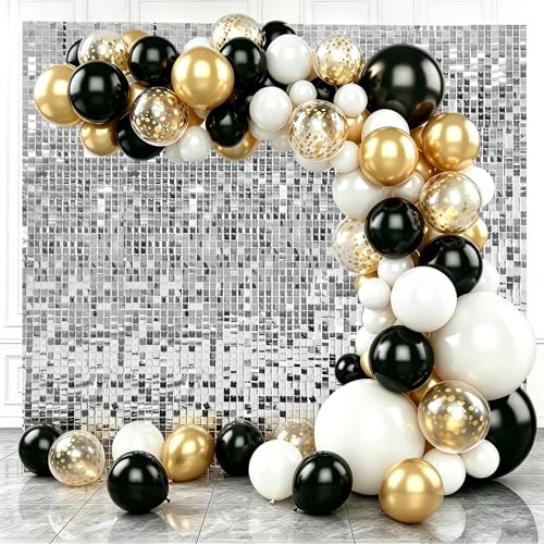 Silver Shimmer Wall Backdrop,Shiny Sequins,48Pcs Sequins Backdrop Panels,Glitter Bling Photo Background for Birthday Party Wedding Engagement Anniversary Graduation (Each 1FT², Total 48FT²) - color: Silver, size: 6 FT x 8 FT