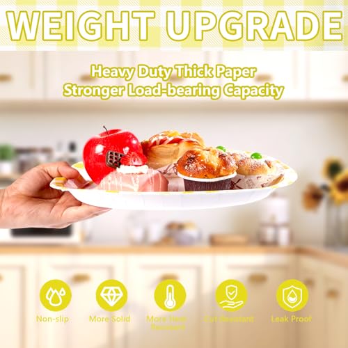 50Pcs Yellow Gingham Oval Paper Plates 10"x12" Large Yellow and White Buffalo Checkered Plaid Plates Disposable Heavy Duty Gingham Party Supplies for Picnic BBQ Baby Shower Birthday Party Decorations - style: 50Pcs Yellow Gingham Oval Plates