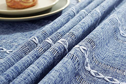 Chassic 60 x 84 inches Farmhouse Style Linen tablecloths, Wrinkle Resistant Washable Dining Room Table Cloths for Rectangle Tables - Hemstitch Blue - color: Hemstitch Blue, size: 84" x 60" (Rectangular)