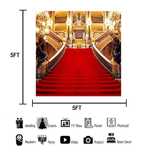 Red Carpet Backdrop, Golden Palace Gorgeous European Hall Photo Backdrop, Vinyl 5x5ft Prom Picture Photo Studio Props BJXTGU11 - color: Red, size: 5x5ft