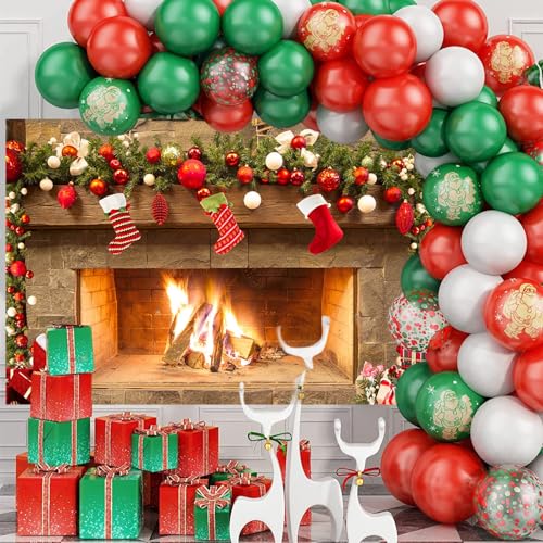 Mocsicka 7x5ft Fireplace Backdrop Christmas Fireplace Photography Background for Wall Winter Holiday Family Merry Christmas Eve Party Decorations Banner Portrait Photo Booth Props ﻿ - size: 7x5ft