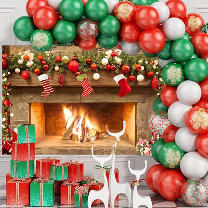 Mocsicka 7x5ft Fireplace Backdrop Christmas Fireplace Photography Background for Wall Winter Holiday Family Merry Christmas Eve Party Decorations Banner Portrait Photo Booth Props ﻿ - size: 7x5ft
