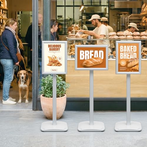 3-Pack Sign Holder Stand with Heavy Duty Base, 8.5x11 Inch Pedestal Floor Standing Sign Holder, Adjustable Menu&Poster Stand for Display Indoor/Outdoor Restaurant, Store, Advertising, Silver - color: Silver, size: 3 Pack - 8.5x11 in