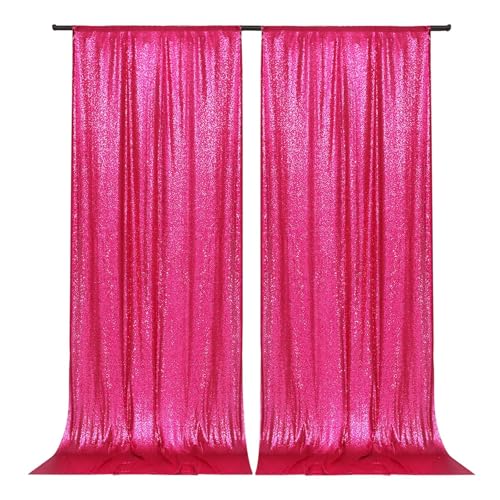 PartyDelight Sequin Backdrop Curtains 2 Panels Hot Pink 5FT X 10FT Sparkly for Wedding Party Room Decorations - color: Hot Pink, size: 60"W x 120"L (Pack of 2)