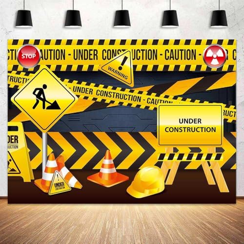 6 x 4 ft Under Construction Backdrop Construction Theme for Boys Birthday Black and Yellow Warning Lines Photography Decorations Kids Portrait Photo Props - color: Construction-3, size: 6X4FT