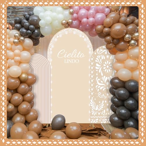 3 Pcs Mexican Arch Backdrop Cover 4Ft 5Ft 6Ft Beige Backdrop Double-Sided Arch Stand Covers Photo Background for Talavera Baby Shower Wedding Birthday Fiesta Party Decoration