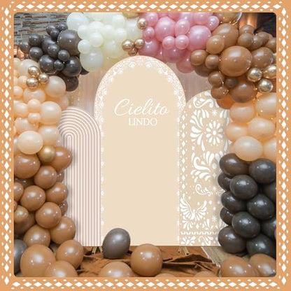 3 Pcs Mexican Arch Backdrop Cover 4Ft 5Ft 6Ft Beige Backdrop Double-Sided Arch Stand Covers Photo Background for Talavera Baby Shower Wedding Birthday Fiesta Party Decoration