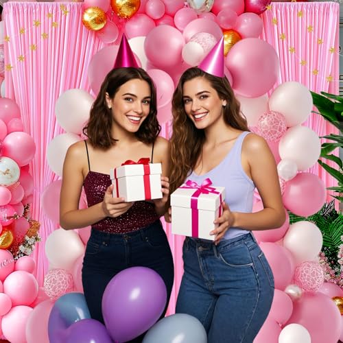 10ft x 10ft Pink Backdrop Curtains for Parties, Fabric Satin Background Curtain with Rod Pockets for Weddings, Birthday, Mother's Day, Graduation Party Backdrop Drapes, 2 Panels - color: Pink