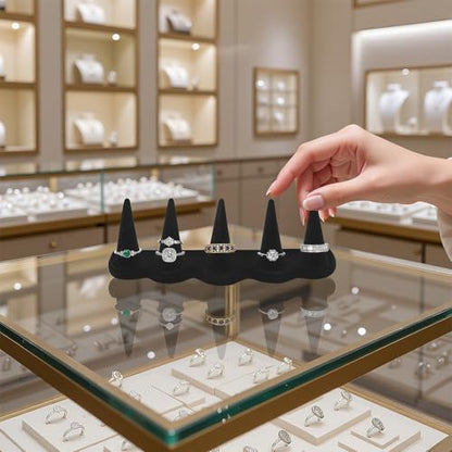 KUKUVR Velvet Ring Display Stand, Finger Jewelry Organizer for Retail Show, Personal Vanity, and Travel – Black Ring Holder for Engagement Rings, Wedding Bands, and Fashion Jewelry (Black 5 Fingers)