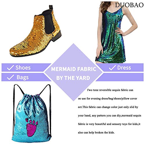 DUOBAO Rainbow to Silver Mermaid Fabric by The Yard Two Tone Sequin Glitter Fabrics Sequence Reversible Unique Quality Material Mesh Sequins for Tablecloth Table Runner Backdrop - color: Rainbow to Silver, size: 1 Yard