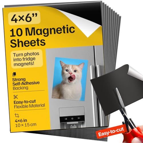 Strong Self-Stick Adhesive Magnetic Sheets 10 Pcs (4x6"/10x15cm) – Customizable Magnetic Paper for Photo, Magnet Stickers, Labels, Crafts; for Fridge, Lockers, Whiteboards, Office, Projects - size: 4x6" / 10x15cm 20mil