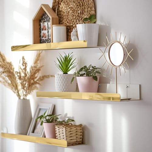 2 Pack 24 Inch Gold Reflective Acrylic Shelves, Gold Foating Shelves, Modern Sunglasses Essential Oil Picture Ledge Display Toy Storage Shelf - color: 24in-gold Mirror