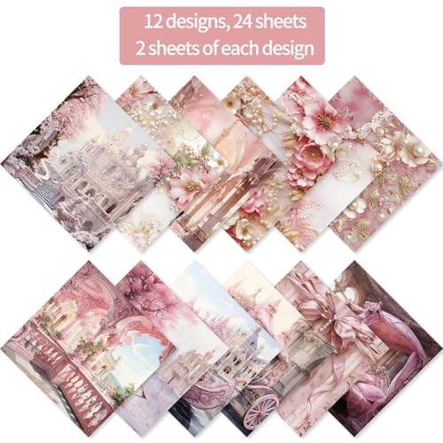 6x6" 160gsm cardstock Single Sided Scrapbooking 24 Papers Pad vintage decoupage scrapbook kit patterned paper junk journal supplies journaling supply scrap paper crafting.Baroque Pink - color: 24sheets-Baroque Pink