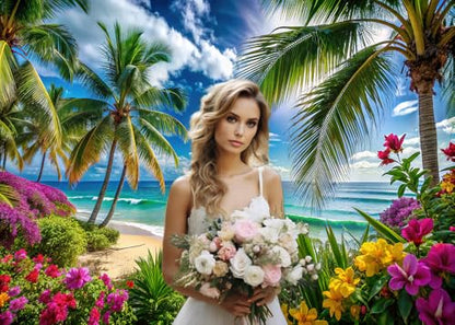Summer sea Backdrop Tropical Beach Plants Photo Backdrop Hawaiian Ocean Blue Sky Background for Theme Party Supplies Studio Props 10x8ft - size: 10x8ft