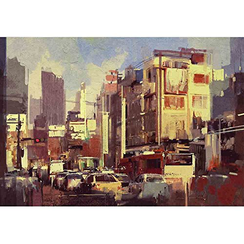 wall26 - Painting of City Traffic Jam on The Street - Removable Wall Mural | Self-Adhesive Large Wallpaper - 66x96 inches - color: Artwork - 13, size: 66"x96"