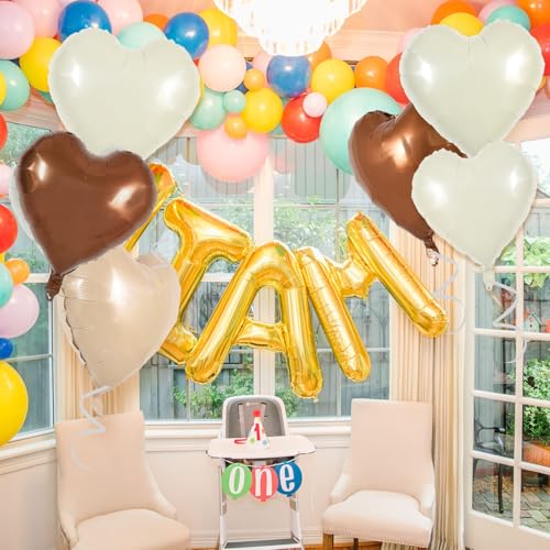 TONIFUL 30Pcs 18 Inch Cream White Heart Balloons Light Brown Coffee Foil Balloons Decoration for Thanksgiving Birthday Valentine's Day Wedding Bridal Shower Anniversary Engagement Party Supplies - color: Cream White Light Brown Chocolate