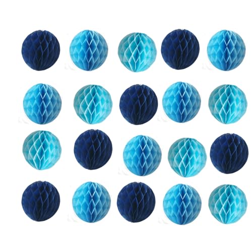 20pcs Honeycomb Flower Balls Party Honeycomb Balls Decoration Paper Flower Balls Tissue Paper Flower Ball Pom Poms Ball for Birthday Wedding Home Decor (6inch, Blue Set) - color: Blue Set, size: 6 Inch