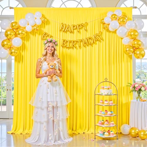 10ft x 7ft Yellow Backdrop Curtain for Parties Yellow Wrinkle Free Backdrop Drapes Panels for Birthday Party Baby Shower Wedding Photo Photography Polyester Fabric Background Decoration - color: Yellow, size: 10FTx7FT (W5'xH7', 2 Panels)