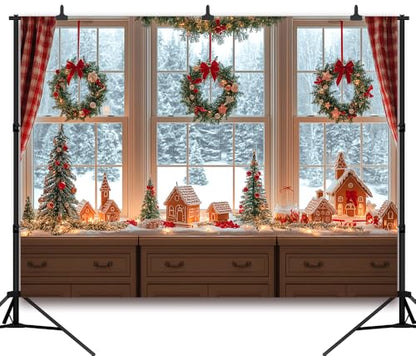 7x5 FT Christmas Gingerbread House Backdrop Natural Snow Outside Xmas Backdrops for Photography Gingerbread House Christmas Party Decorations Family Photo Shoot Props Banner - size: 7x5 FT