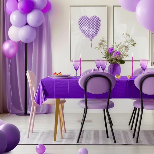 2pcs Dark Purple Foil Tablecloth 54*72inch Plastic Wedding Birthday Winter Party Table Cloths Disposable Waterproof Table Cover for Halloween Graduation Anniversary Party Supplies (Dark Purple, 2) - color: Dark Purple