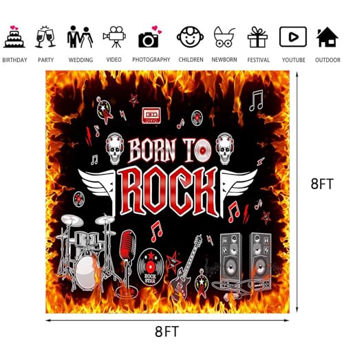 Born to Rock Backdrop, 8x8ft - 1950's Rock & Roll Flame Photography Background for Parties & BJOKPR0835 - size: 8x8