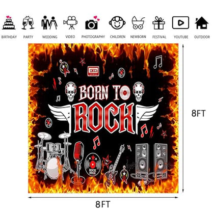 Born to Rock Backdrop, 8x8ft - 1950's Rock & Roll Flame Photography Background for Parties & BJOKPR0835 - size: 8x8