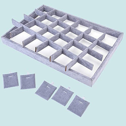 24 Grids Stackable Jewelry Tray Organizer with Removable Dividers, Velvet Jewelry Display Tray for Earrings Necklaces Bracelet Rings Display Showcase - Grey - color: Grey