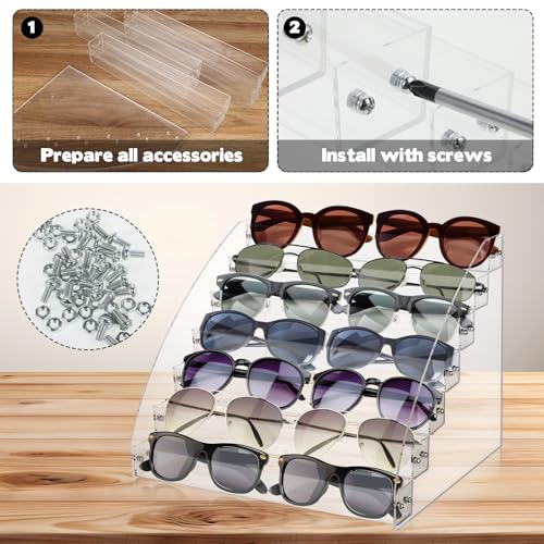 2 Pack 7 Tier Sunglass Organizer Stand, Versatile Acrylic Sunglass Holder Display Stand Sunglass Storage Tray for Highlighting Glasses Makeup Nail Polish Graded Cards - color: Clear-7 Tier-1