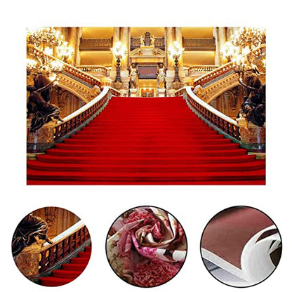 Red Carpet Backdrop, Golden Palace Gorgeous European Hall Photo Backdrop, Vinyl 5x3ft Prom Picture Photo Studio Props BJXTGU2 - color: Red, size: 5x3ft