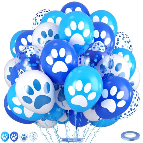 Paw Print Balloons, 12 Inch Navy Light Blue White Paw Print Confetti Dog Birthday Balloons for Boy Girl Dog Birthday Party Decorations Baby Shower Graduation Celebration Backdrop - color: Dark Light Blue