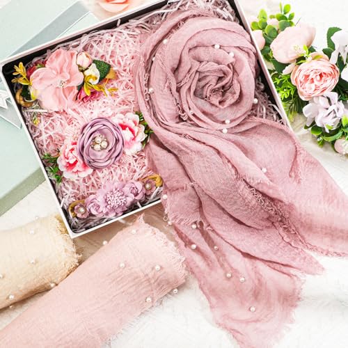 Buryeah 7 Pcs Baby Photoshoot Props Wrap Kit Includes 3 Pcs 66.9 x 35.4'' Newborn Photography Props 4 Pcs Baby Flower Headband Photo Supplies for Boy Girl Infant Toddler