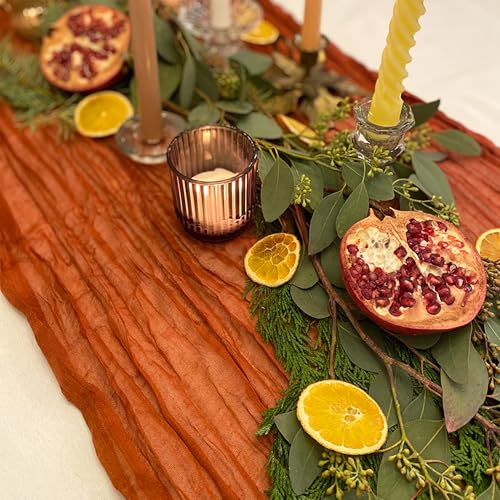 DOLOPL Thanksgiving Fall Table Runner 13.3FT, Burnt Orange Cheesecloth Table Runner for Fall Decorations, Boho Table Runners for Thanksgiving, Baby Shower, Bridal Shower & Wedding Decorations - color: Burnt Orange