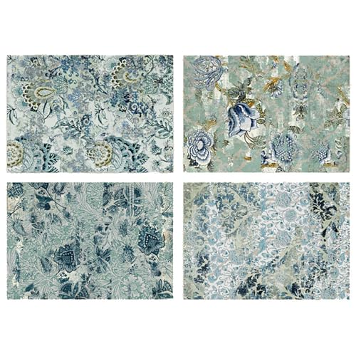 20 Sheets Vintage Background Paper, Traditional Gorgeous Leaves Flowers Decorative Papers, Retro Floral Paper for Journaling Scrapbooking Letter Gift Wrap Decorations - color: Light Blue