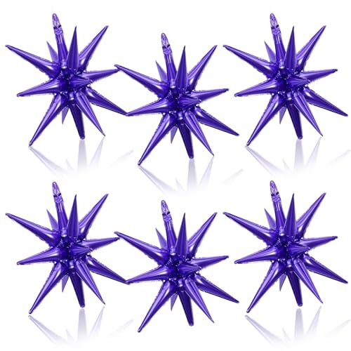 Purple Star Balloons, 22 Inch Purple Foil Explosion Star Balloons, Large Spike stars Cone balloons, for Birthday Graduation Christmas New Year Eve Disco Party Backdrop Decorations - color: Purple