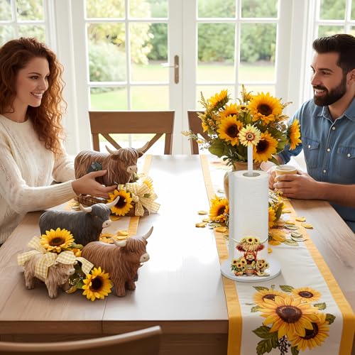 Namalu Highland Cow Sunflower Paper Towel Holder Highland Cow Sunflower Kitchen Decor Kitchen Cute Paper Towel Holder Dispenser for Bedroom Toilet Countertop Decor - style: Highland Cow