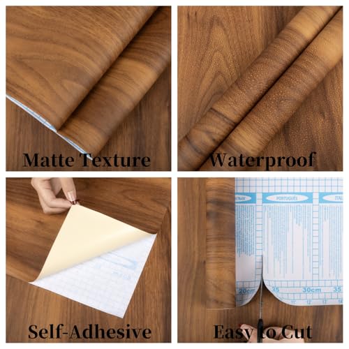Abyssaly Wood Contact Paper, Brown Wood Peel and Stick Wallpaper for Cabinets, Self Adhesive Waterproof Wall Paper for Furniture Countertops Drawer Shelf Liner 11.8" X 78.7" - color: Brown woodgrain, size: 11.8" x 78.7"