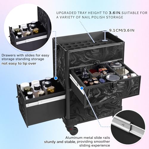 Somduy Rolling Makeup Case with Drawer, Makeup Train Case, 4 in 1Cosmetology Case on Wheels, Christmas Gift, Large Makeup Organizers, Profesional Cosmetic Case for Salon Barber, Pattern Black - color: Pattern Black