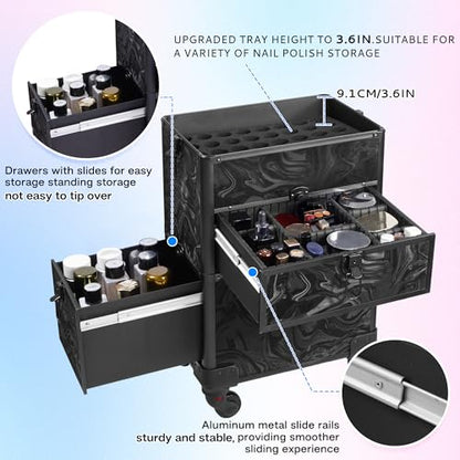 Somduy Rolling Makeup Case with Drawer, Makeup Train Case, 4 in 1Cosmetology Case on Wheels, Christmas Gift, Large Makeup Organizers, Profesional Cosmetic Case for Salon Barber, Pattern Black - color: Pattern Black