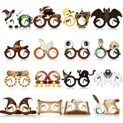 32 Pcs Halloween Wizard Party Decorations Paper Eyeglasses Wizard Photo Prop Glasses Frame Costume Supplies for Halloween Birthday Party Favors - style: Magical