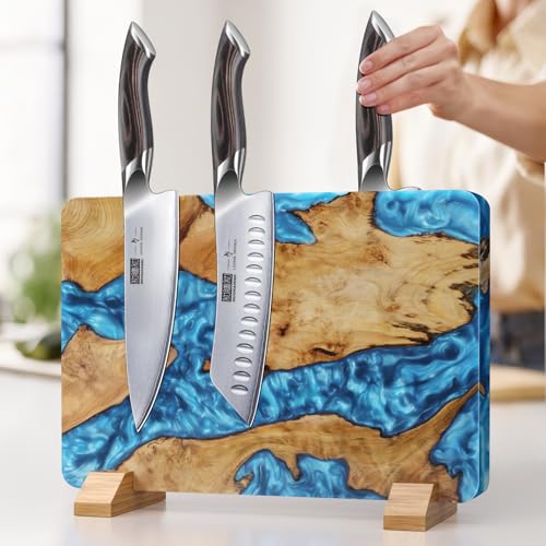 HOSHANHO Resin Magnetic Knife Block, Double Sided Magnetic Knife Holder and Kitchen Knife Organizer Storage, Thickened Acacia Wood Universal Knife Block for Chefs - size: 13*10*4.4 inch