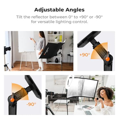 K&F CONCEPT Curved Reflector, Quick-Open Clamshell Light Reflector with Stand & Carrying Bag – 48"x26" U-Shape Photography Diffuser for Studio Portrait & Video Shooting, 4-in-1 Black/White/Silver/Gold