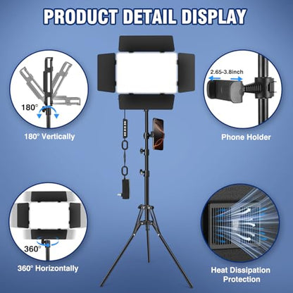 2 Pack LED Video Light Kit with Barn Door, Kewaiaa 30W Photography Light Panel with Stand, 3000Lux 2500K-8500K Dimmable Studio Lights for Video Recording/Filming/Photoshoot Shooting/Live Streaming - size: 2 Pack