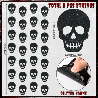 Xinnun Skull Party Decorations Black Skeleton Hanging Banners Garland Gothic Theme Banner Cutouts Ribbon Streamers for Halloween Spooky Funny Funeral Birthday Party Decor Supplies(Skull) - style: Skull