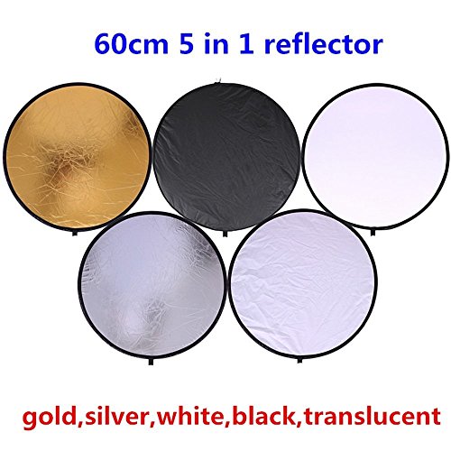 24" (60cm) 5-in-1 Portable Collapsible Multi-Disc Photography Light Photo Reflector for Studio/Outdoor Lighting with Bag - Translucent, Silver, Gold, White and Black - size: 24inch 5in1