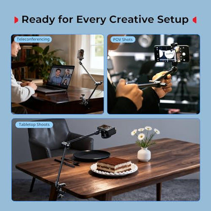 SMALLRIG Desktop Magic Arm Support with Crab-Shaped Clamp Kit, Aluminum Alloy, 24.3x4.5x1.1 in, 0.6lb Payload, for Smartphones, Webcams, Action Cameras, 5624 - style: Gear & Ball Joints